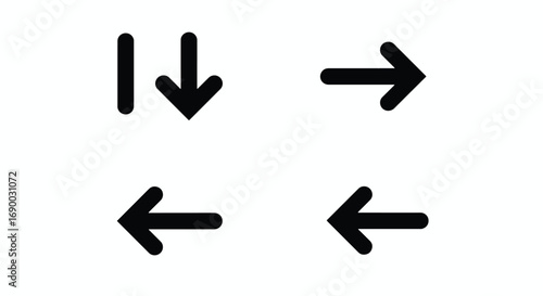 Collection of four black directional arrows, illustrating various movement directions and concepts.