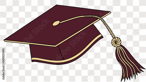 Graduation cap academic hat maroon gold tassel education degree ceremony achievement success celebration illustration vector graphic design element school college university graduation ceremony comme.