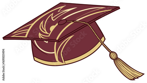 Graduation cap academic hat maroon and gold tassel graduation ceremony education degree achievement success celebration scholarship knowledge learning university college school student graduate cerem.