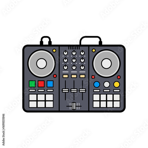Modern DJ Mixer with Colorful Buttons and Sleek Design