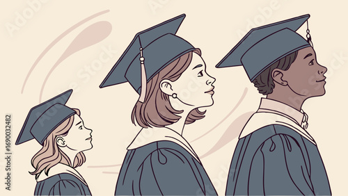 Graduation ceremony students graduates academic achievement education success future commencement ceremony cap and gown illustration graphic design vector art college university school learning knowl.