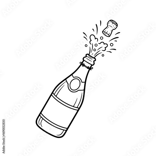 Champagne Bottle Popping Celebration Outline