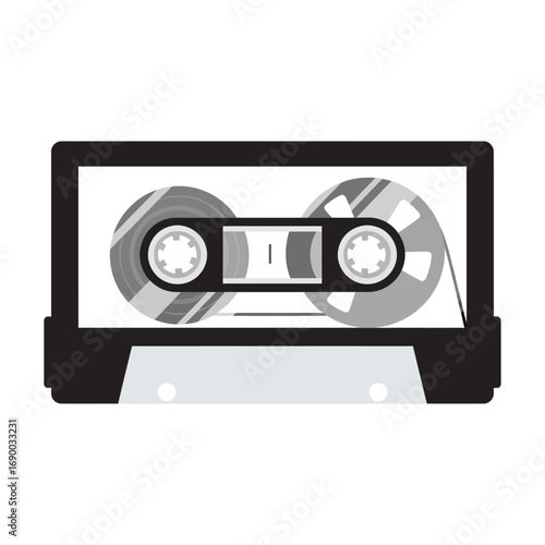 Vintage Audio Cassette Tape Illustration in Black and White