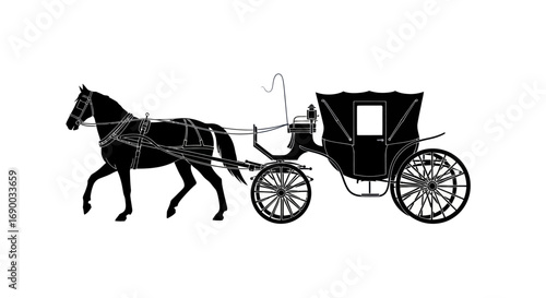 Vintage Horse-Drawn Carriage and Horse Silhouette.