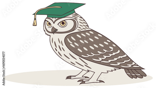 Owl wearing graduation cap academic mascot wise bird education illustration.