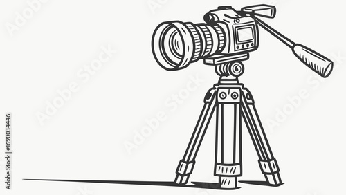 Professional DSLR Camera on Tripod Photography Equipment Studio Setup Illustration.
