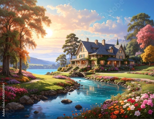 tropical resort at sunset
