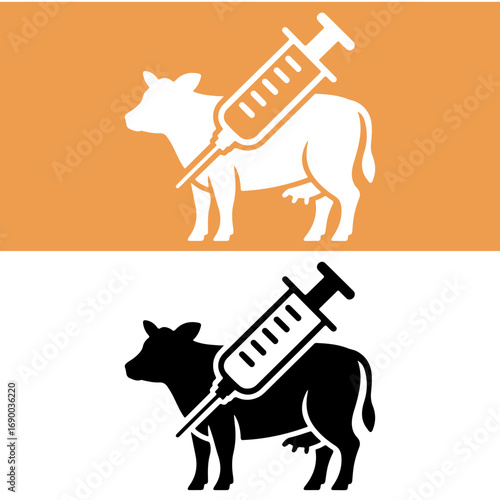 White cow being injected with a syringe Vector
