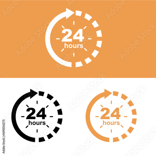 Twenty four hours service available in white black and orange color scheme Vector