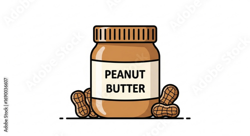 Peanut butter jar illustration creamy spread food nutrition snack delicious breakfast protein healthy diet foodstuff