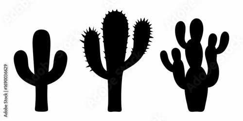 Three black cactus silhouettes isolated on a white background in a simple vector illustration style | editable eps vectors