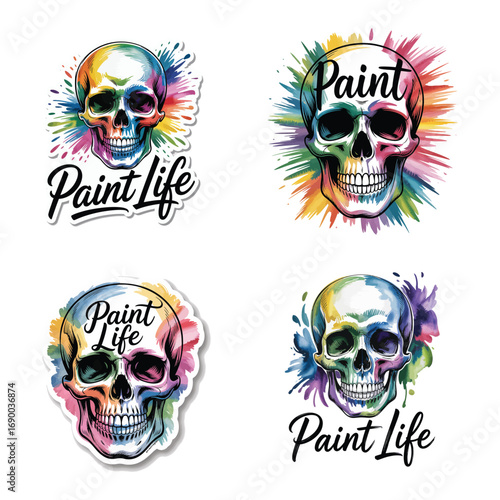 Colorful skull paint splashes artistic