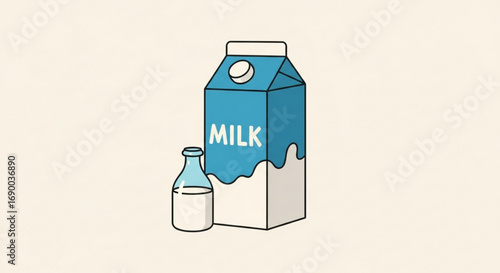 Fresh milk carton and bottle illustration for dairy products and healthy food concept design vector graphic