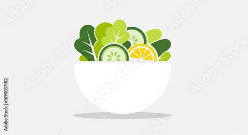 Healthy salad bowl with fresh vegetables and lemon for diet and nutrition balanced meal preparation guide