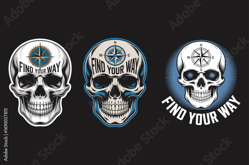 Skull compass find your way graphic navigation direction