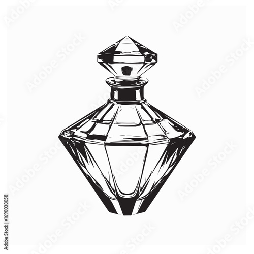 Elegant perfume bottle with facet glass design vector isolated on white background
