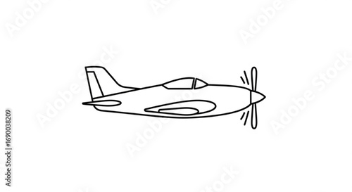 Simple line art drawing of a p 51 mustang fighter plane vintage aircraft vector illustration design element
