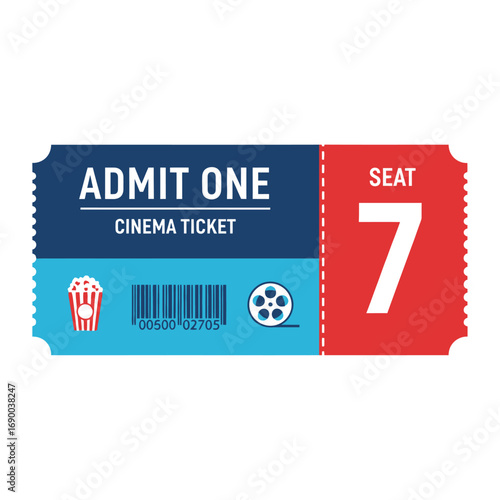 Colorful Cinema Ticket with Admit One and Seat 7