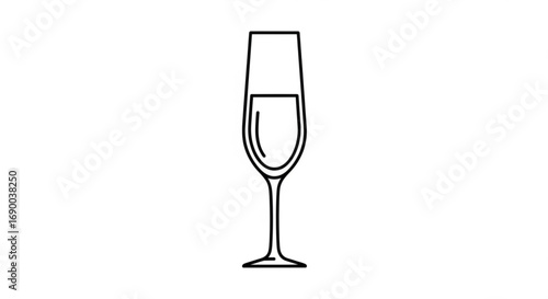 Champagne flute glass vector icon for celebration toast or party drinkware and barware design element line art