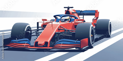 High quality vector illustration of a Formula 1 racing car with clean aerodynamic lines, solid colors, and sleek gradients.
