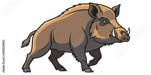 High quality vector illustration of wild boar with sharp outlines, solid earthy colors, and subtle gradient shading