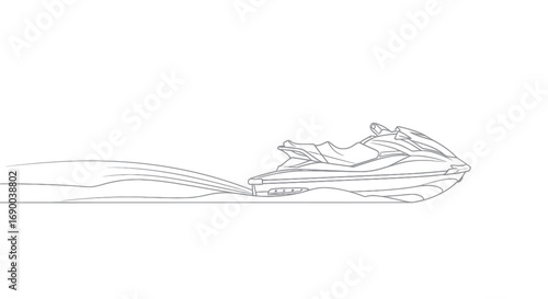 Line Drawing of a Jet Ski in Motion on Water.