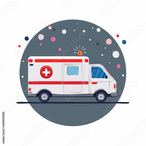 *   Needs to be 6-180 characters.     *   Detailed description, not keywords.     *   Main subjects: ambulance.     *   Key actions/elements: emergency vehic...