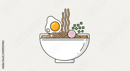 Delicious ramen bowl illustration with egg and scallions japanese noodle soup vector art for food lovers design