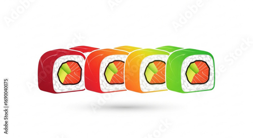 Colorful maki sushi rolls vector illustration japanese food cuisine salmon avocado rice seafood delicious fresh 100