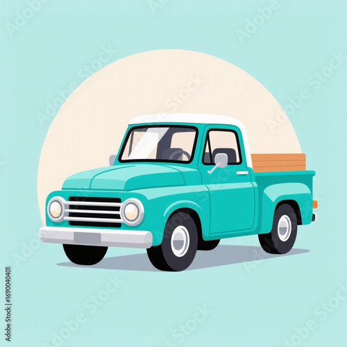 a vintage pickup truck in cartoon style