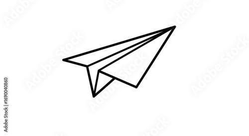 A simple black outline drawing of a classic folded paper airplane icon.