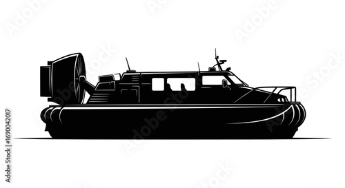 Silhouette of a Modern Hovercraft with Rear Propeller and Cabin Structure.