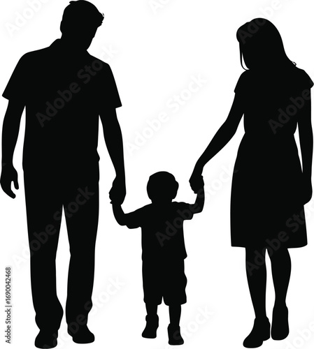 Family walking together holding hands parents child