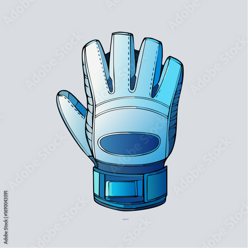 Stylized vector illustration of a blue soccer goalkeeper glove, an icon of athletic defense and protection in sports