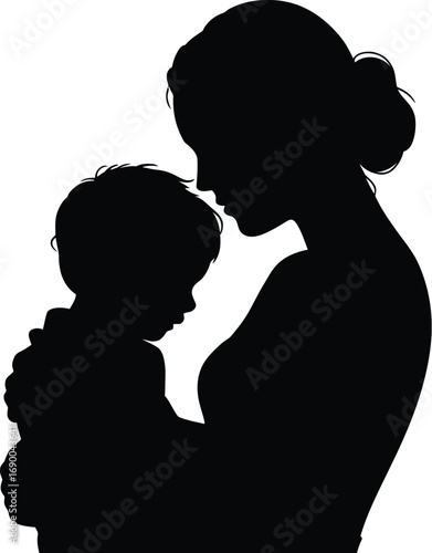 Mother holding child tenderly silhouette baby