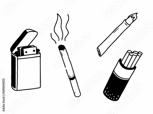 Cigarette and lighter doodle icon vector 