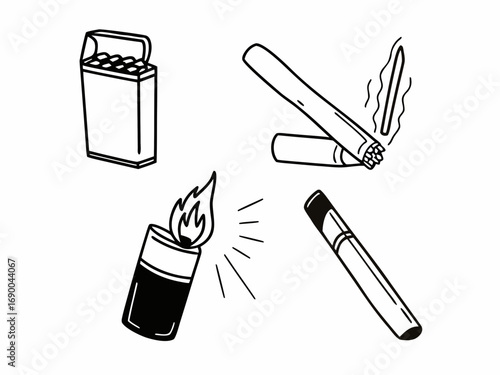 Cigarette and lighter set icon design 