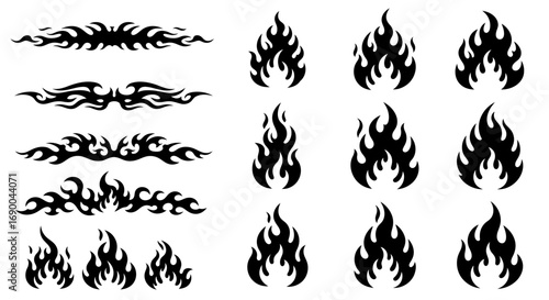 Silhouette Decorative Flame Element Fire Shape Tattoo Graphic Design