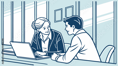 Business meeting colleagues discussion teamwork office collaboration professional conversation laptop computer consulting planning strategy teamwork concept business people working together office wo.