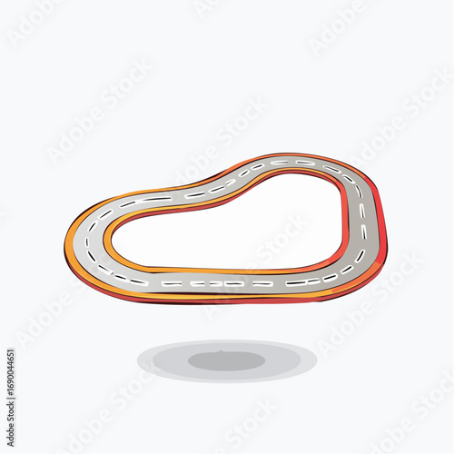 A cartoon illustration of a winding racetrack circuit with colorful barriers, symbolizing the journey of competition and the path to victory