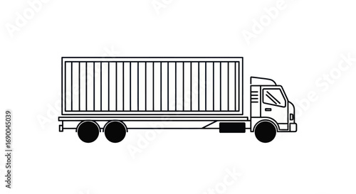 Line drawing of a container truck, side view.