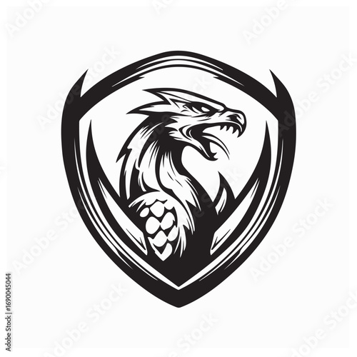 Raptor Logo Inside Shield Emblem Vector Illustration for Sport Design