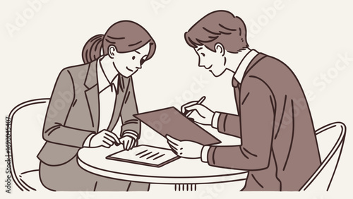 Business people reviewing contract signing documents agreement deal illustration.