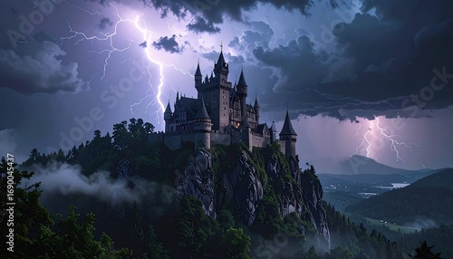Halloween Castle: Stormy Night Gothic Fantasy lightning