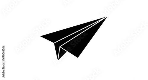 A simple black silhouette icon of a classic folded paper airplane pointing upwards.