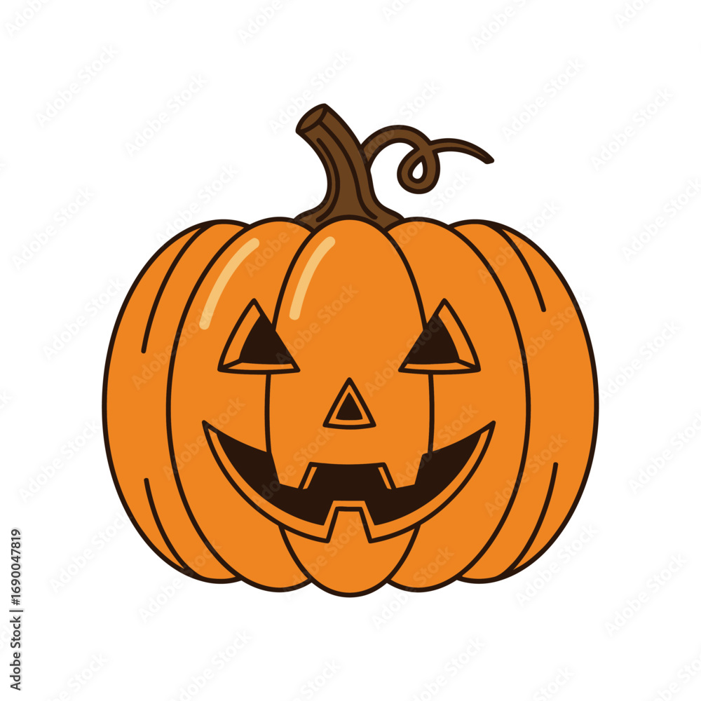 Fototapeta premium Cartoon Jack-o'-Lantern with Smiling Face and Brown Stem