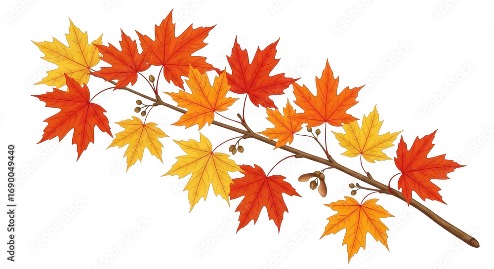Fototapeta premium Autumn maple branch with red and yellow leaves isolated on transparent background