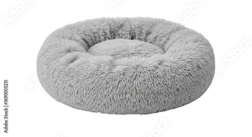 Fluffy round pet bed isolated on transparent background