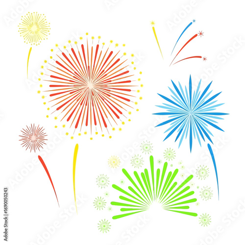 Colorful Fireworks Display on White Background Illustration