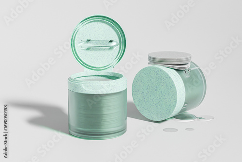 Cylindrical Plastic skincare Jars With Tweezers mockup, moisturizing facial toner cotton pads packaging with Flip Cap container, korean beauty skincare product, recycled plastics cosmetic container